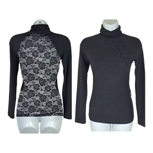 Kikiriki Turtleneck Top Sexy Black‎ Lace Back